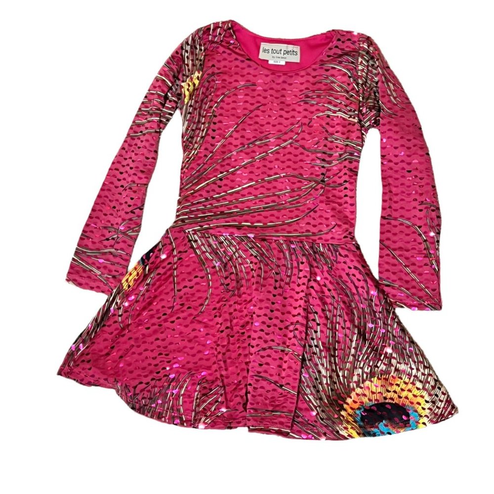 Les Tout Petits Girls Sz 6 Pink Peacock Sparkly Skater Party Dress